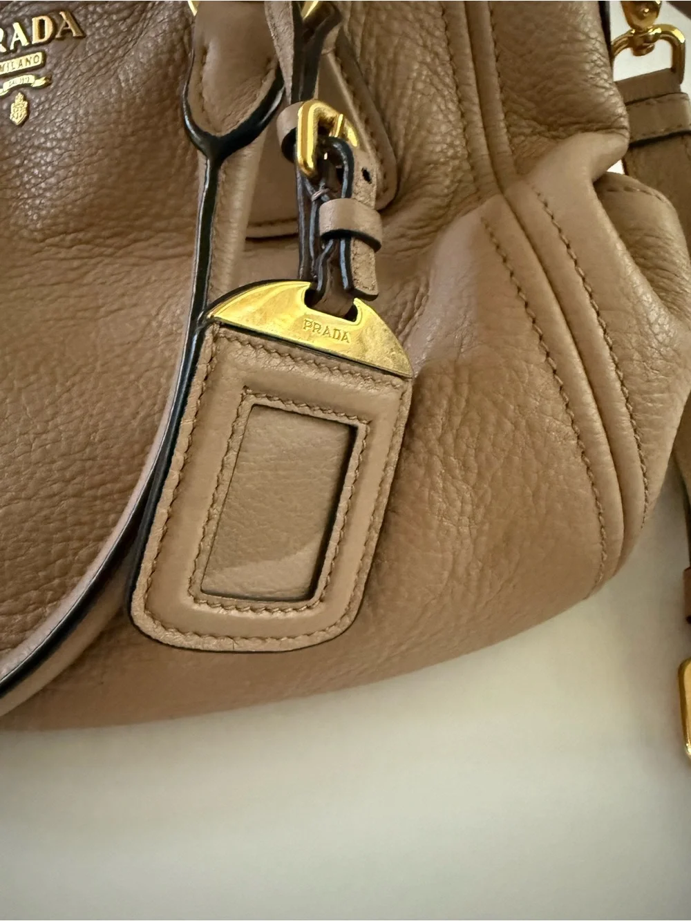 Prada Vitello Phenix Leather Convertible Tote Bag Cammeo Beige – Authentic